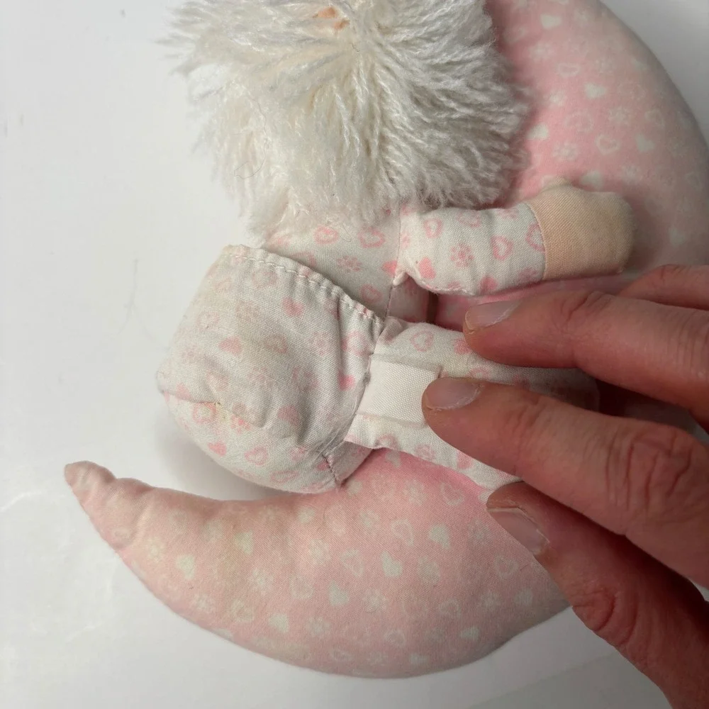 VTG Russ Berrie‎ Doll Girl Sitting Laying On Pink Moon Plush Nursery Decor SEE